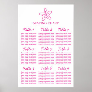 Póster Estrella de mar rosa boda 9 plan de mesa