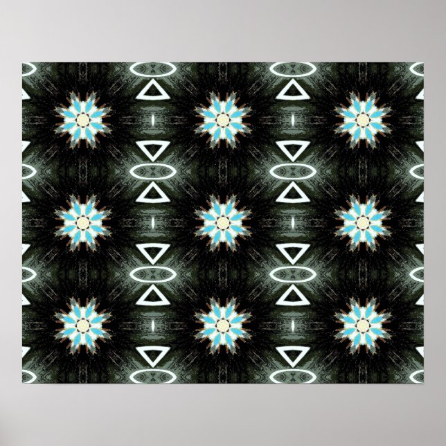 Póster estrella de plumas azules sobre negro (Frente)