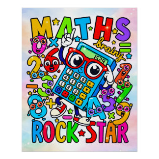 Póster Estrella de Rock de Matemáticas Números Divertidos