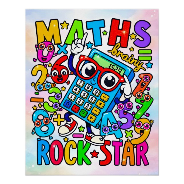 Póster Estrella de Rock de Matemáticas Números Divertidos (Anverso)