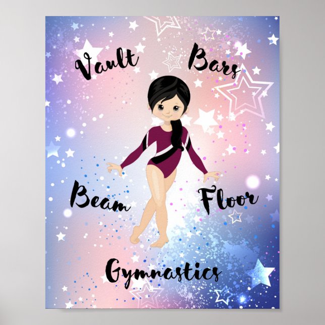 Póster Estrella del Gimnasio Cabello Negro, Ojos Marrones (Frente)