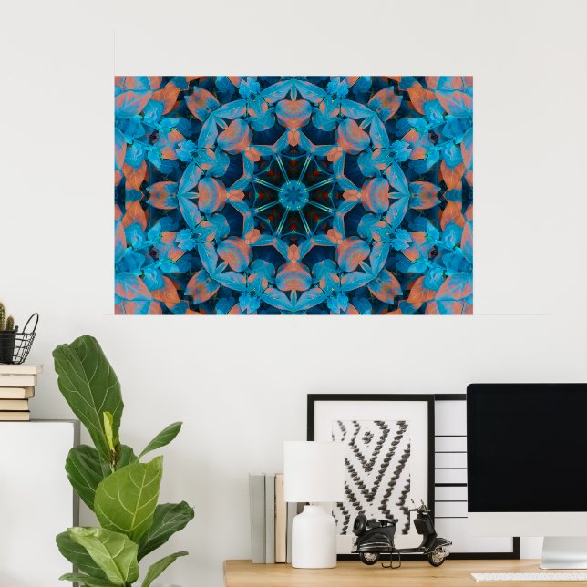 Póster Estrella del Kaleidoscopio de Leaf en azul y Poste (Oficina en casa)