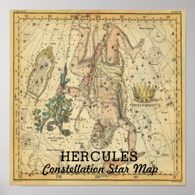 Póster Estrella del mapa de la constelación de Hércules L (Frente)