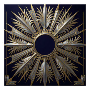 Póster Estrella Explosiva Dorada Plateada Ornamentada