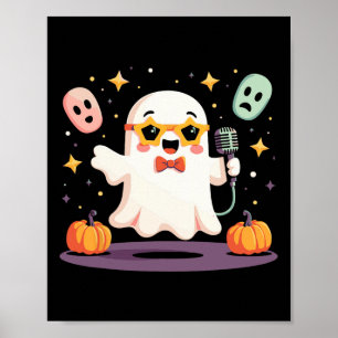Póster Estrella fantasma de Halloween con micrófono