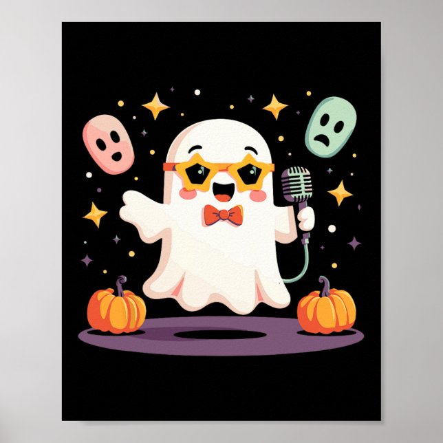 Póster Estrella fantasma de Halloween con micrófono (Frente)