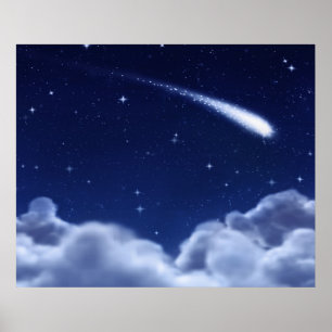 Póster Estrella fugaz sobre el poster de las nubes -