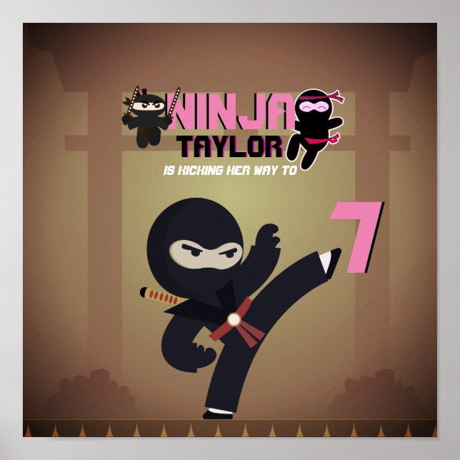 Póster Estrella guerrera de cine de NINJA pateando a niño (Frente)