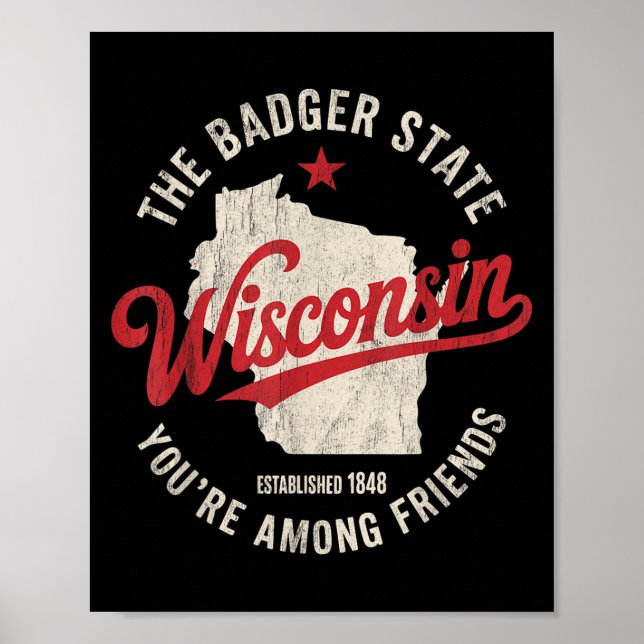 Póster Estrella retro estatal Wisconsin Badger Hombres Mu (Frente)