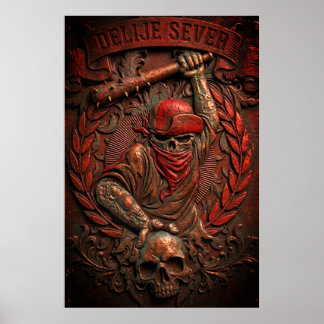 Póster Estrella Roja de Belgrado Ultras Hooligan con reli