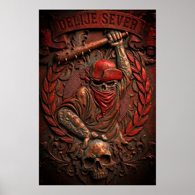 Póster Estrella Roja de Belgrado Ultras Hooligan con reli (Frente)