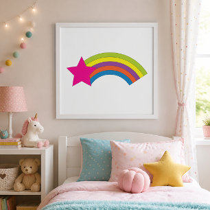 Póster Estrella rosa neón y caprichoso arcoíris colorido