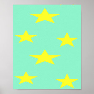 Póster Estrellas amarillas en turquesa