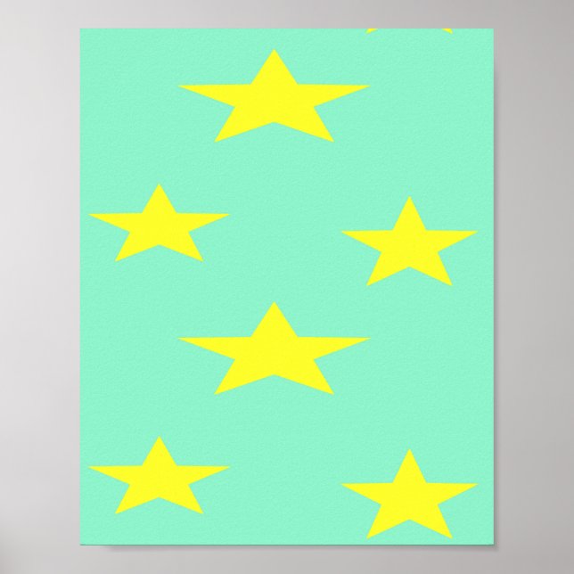 Póster Estrellas amarillas en turquesa (Frente)