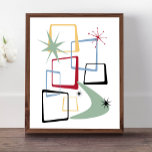 Póster Estrellas atómicas y boomerang de mediados del sig<br><div class="desc">Añada ese toque de diversión y color a su pared con este fabuloso poster moderno de la era atómica de mediados de siglo. Este diseño presenta cuadros abstractos,  estallidos y un boomerang en los colores rojo,  verde,  azul,  amarillo y negro... ¡qué gracioso!</div>