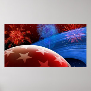 Póster Estrellas azules rojas y Poster de fuegos artifici