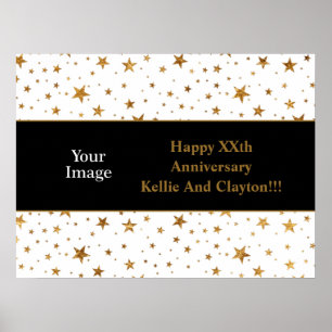 Póster Estrellas blancas/doradas con mensaje/foto de aniv