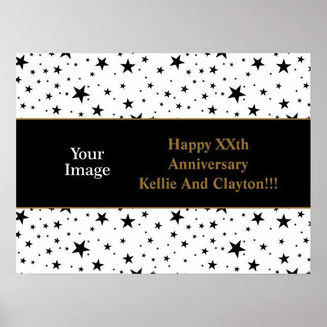 Póster Estrellas blancas/negras con mensaje/foto aniversa (Frente)