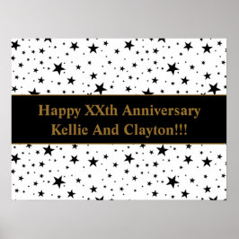 Póster Estrellas blancas/negras personalizados con aniver