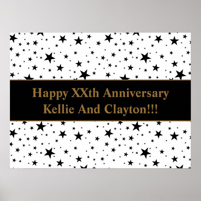 Póster Estrellas blancas/negras personalizados con aniver (Frente)