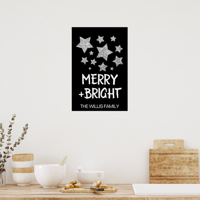 Póster Estrellas Brillantes de Navidad Alegre nombre de f (Cocina)