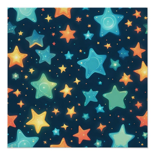 Póster Estrellas brillantes en azul (Anverso)