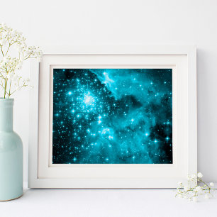 Póster Estrellas celestes brillantes acuáticas y verdes
