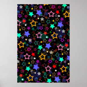 Póster Estrellas Coloridas Negras