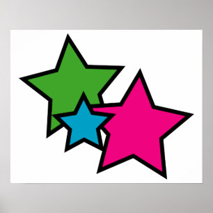 Póster Estrellas Coloridas Retro Neon para Habitación de