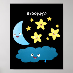 Póster Estrellas de canto, personalizado de luna y nube