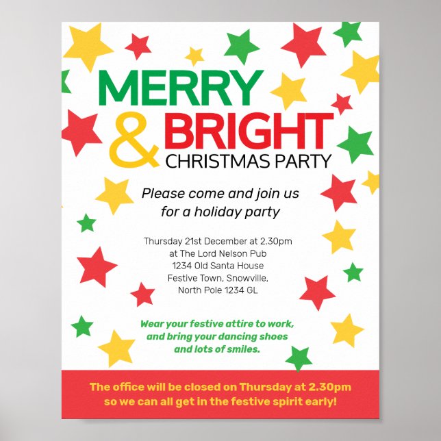 Póster Estrellas de fiesta de oficina de Navidades merry  (Frente)