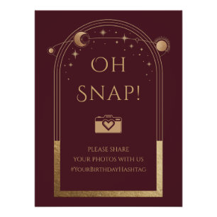 Póster Estrellas de luna de oro rojo celestial Oh Snap