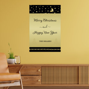 Póster Estrellas de Navidades brillantes de oro, trapos d