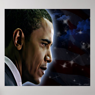 Póster Estrellas de Obama y franjas