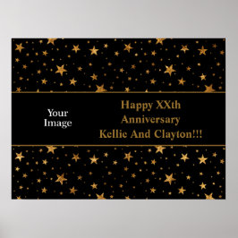Póster Estrellas de oro con aniversario de mensajes/fotos