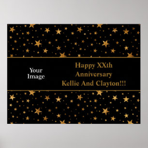 Póster Estrellas de oro con aniversario de mensajes/fotos