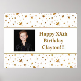 Póster Estrellas de oro con foto de mensaje Cumpleaños