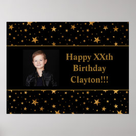 Póster Estrellas De Oro Con Foto De Mensaje En Cumpleaños