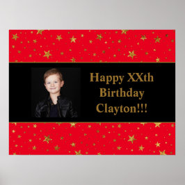 Póster Estrellas De Oro Con Foto De Mensaje En Cumpleaños