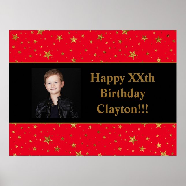 Póster Estrellas De Oro Con Foto De Mensaje En Cumpleaños (Frente)