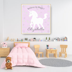Póster Estrellas de Unicornio Rosa Suave Nombre de Niños