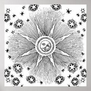 Póster Estrellas del Sol Antiguo Cielo Nocturno Zodiaco M