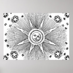 Póster Estrellas del Sol Antiguo Cielo Nocturno Zodiaco M