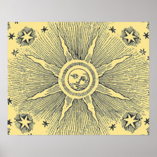Póster Estrellas del Sol Cielo Nocturno Antiguo Zodiaco M