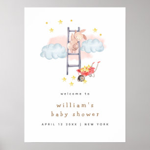 Póster Estrellas Mínimas de Conejo Boho Bienvenida a Baby