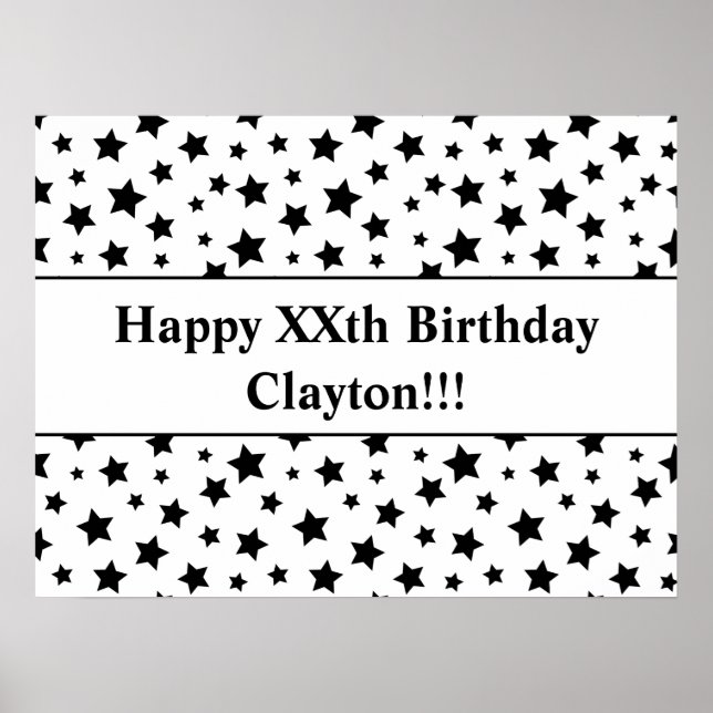 Póster Estrellas negras con mensaje Poster de cumpleaños (Frente)