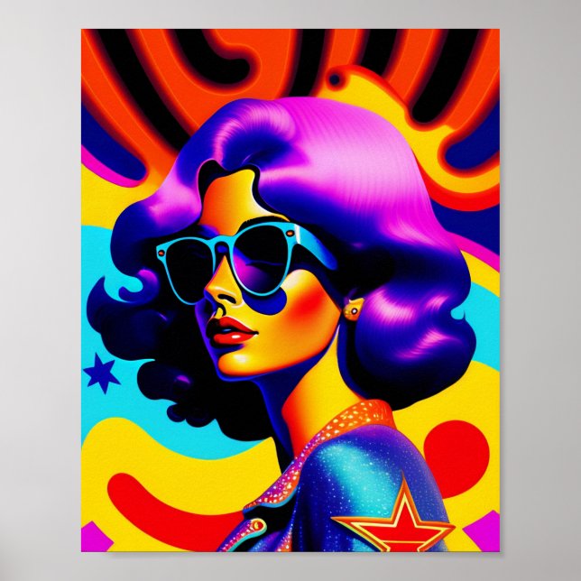 Póster Estrellas psicodélicas y estriberas Pop Art Diva (Frente)