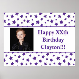 Póster Estrellas Púrpura Con Fotos De Mensajes Cumpleaños