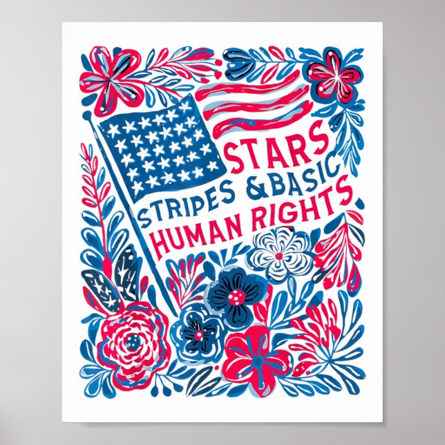 Póster Estrellas Rayas Derechos Humanos 4 De Julio Floral (Frente)