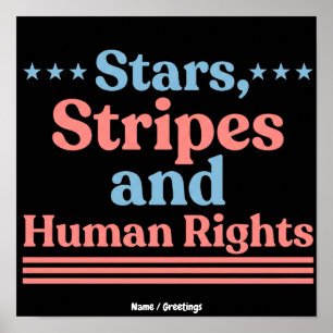 Póster Estrellas Rayas y Derechos Humanos Retro Feminista